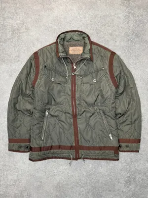 1990s Avirex Fleece Lined Quilted Khaki Flight Jacket