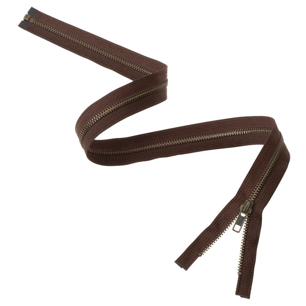 #5 Metal, Brown, 30" YKK Separating Bomber Jacket Zipper with Antique Brass Teeth, #6BJ-30-BRO-ANT