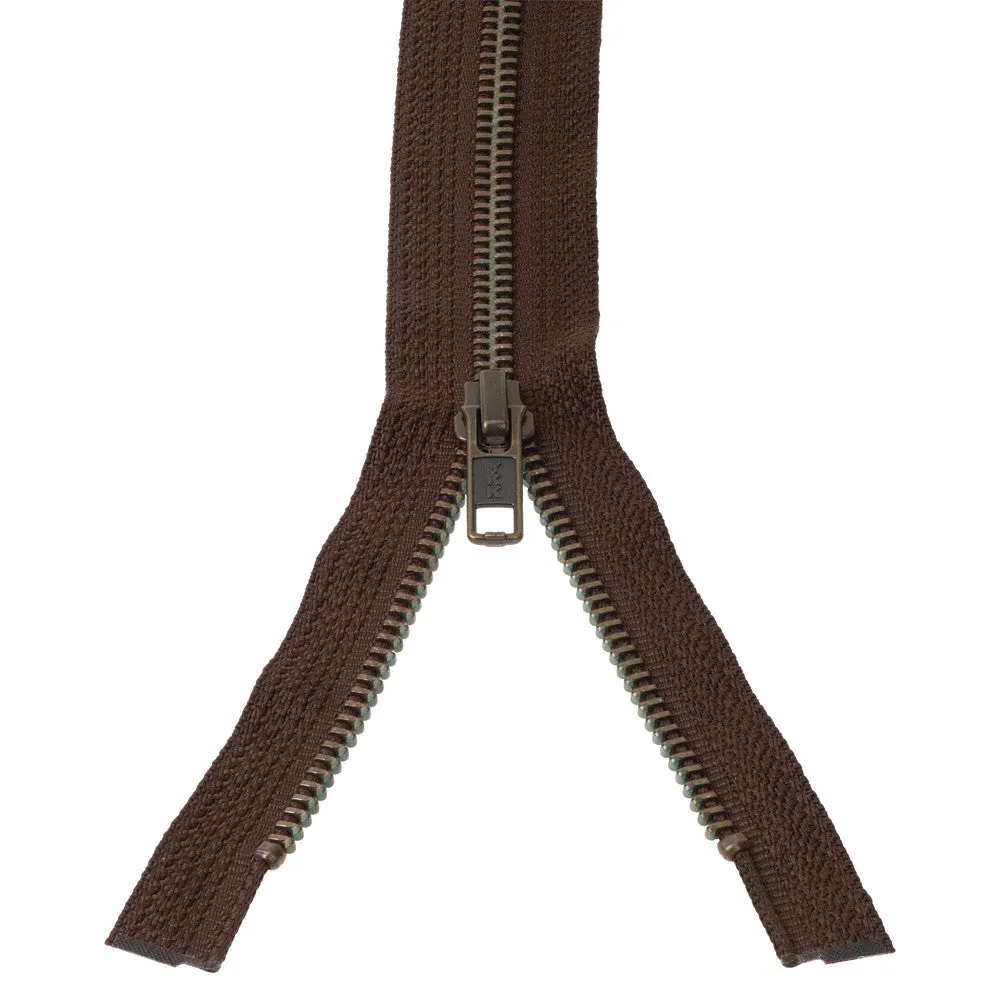 #5 Metal, Brown, 30" YKK Separating Bomber Jacket Zipper with Antique Brass Teeth, #6BJ-30-BRO-ANT