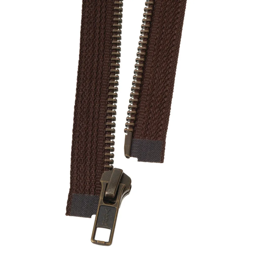 #5 Metal, Brown, 30" YKK Separating Bomber Jacket Zipper with Antique Brass Teeth, #6BJ-30-BRO-ANT