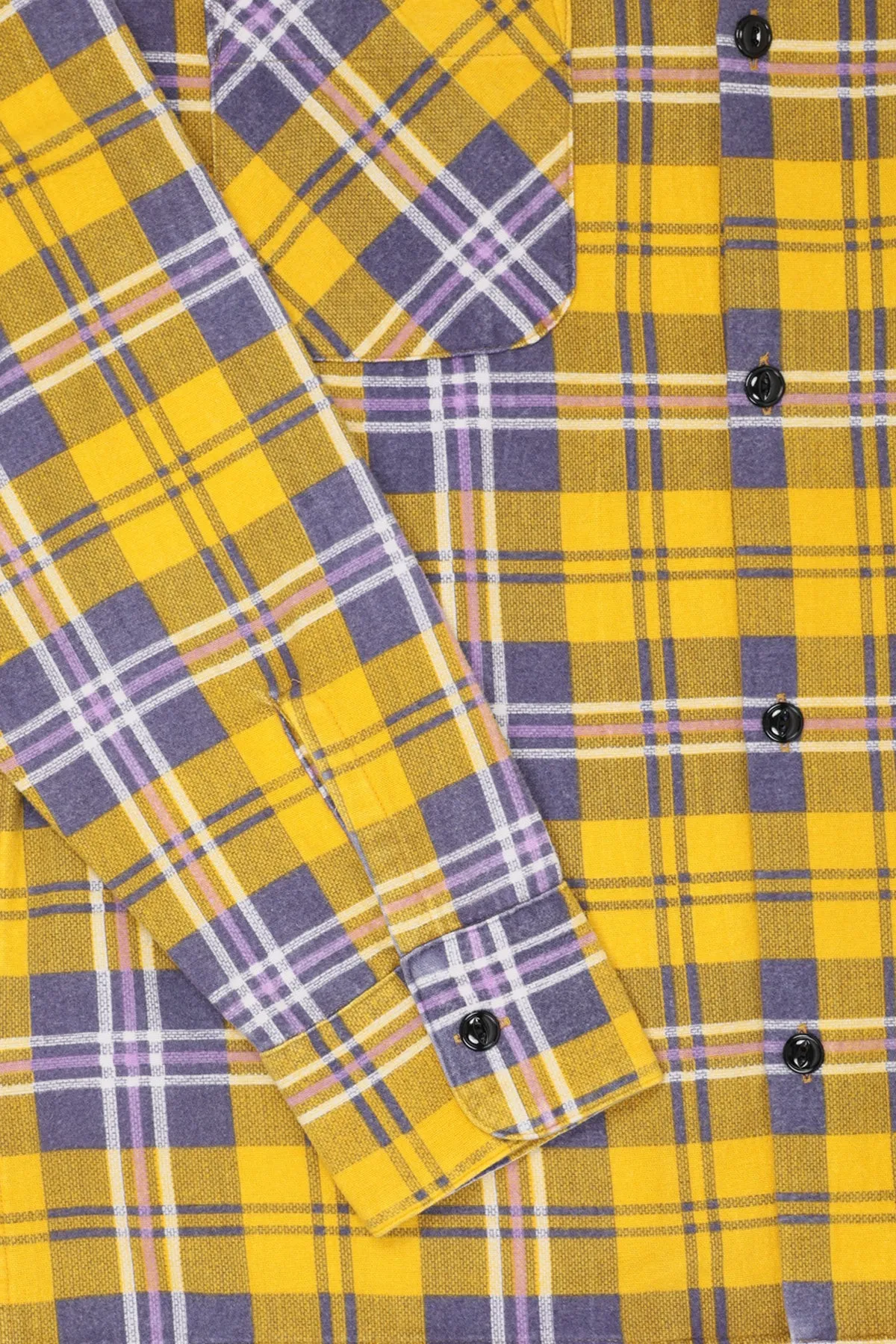 50s Plaid Straight Bottom Shirt - Yellow/Purple