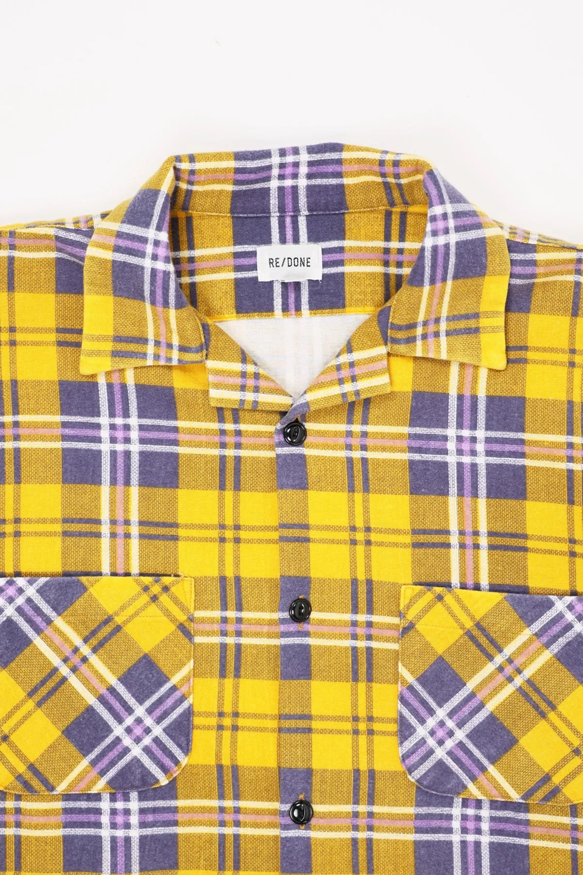 50s Plaid Straight Bottom Shirt - Yellow/Purple