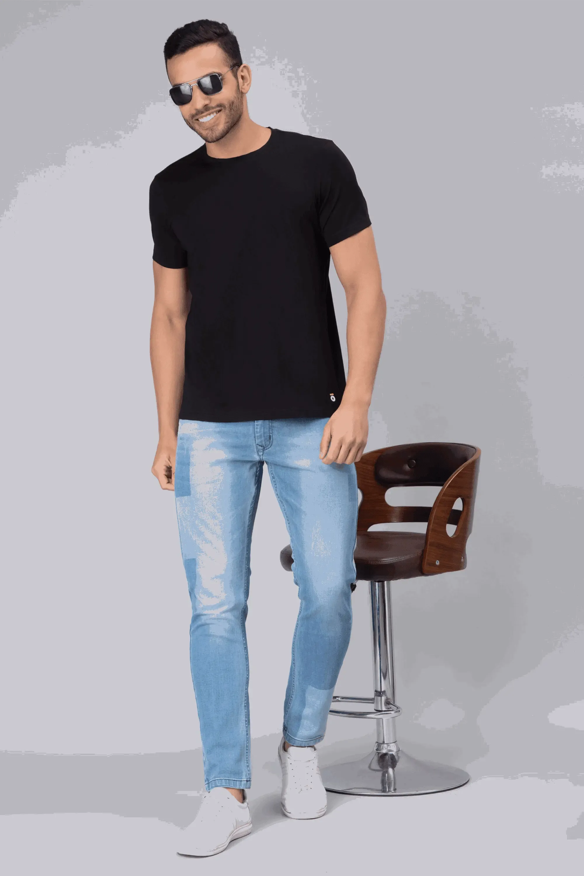 Ankle Fit Light Shade Blue Denim Jeans For men