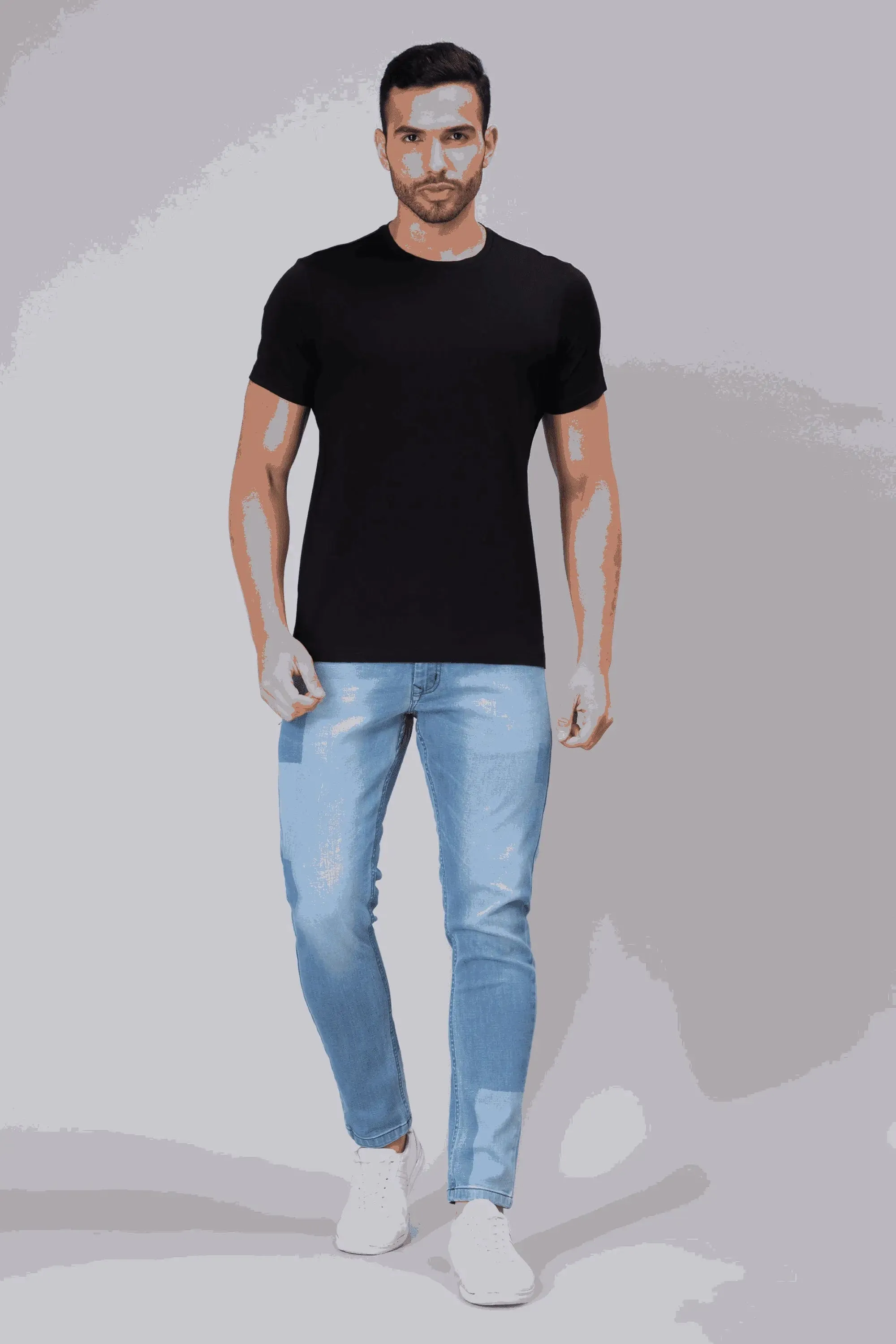 Ankle Fit Light Shade Blue Denim Jeans For men
