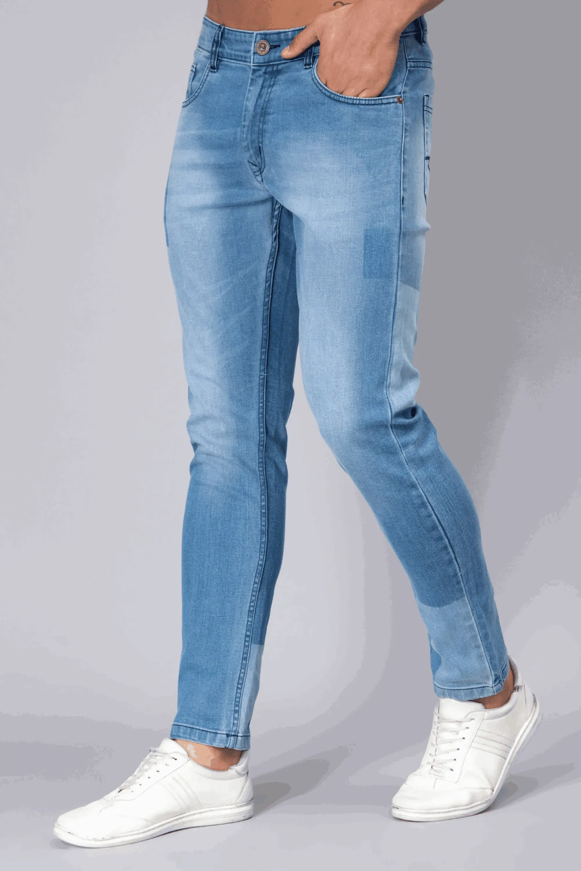 Ankle Fit Light Shade Blue Denim Jeans For men