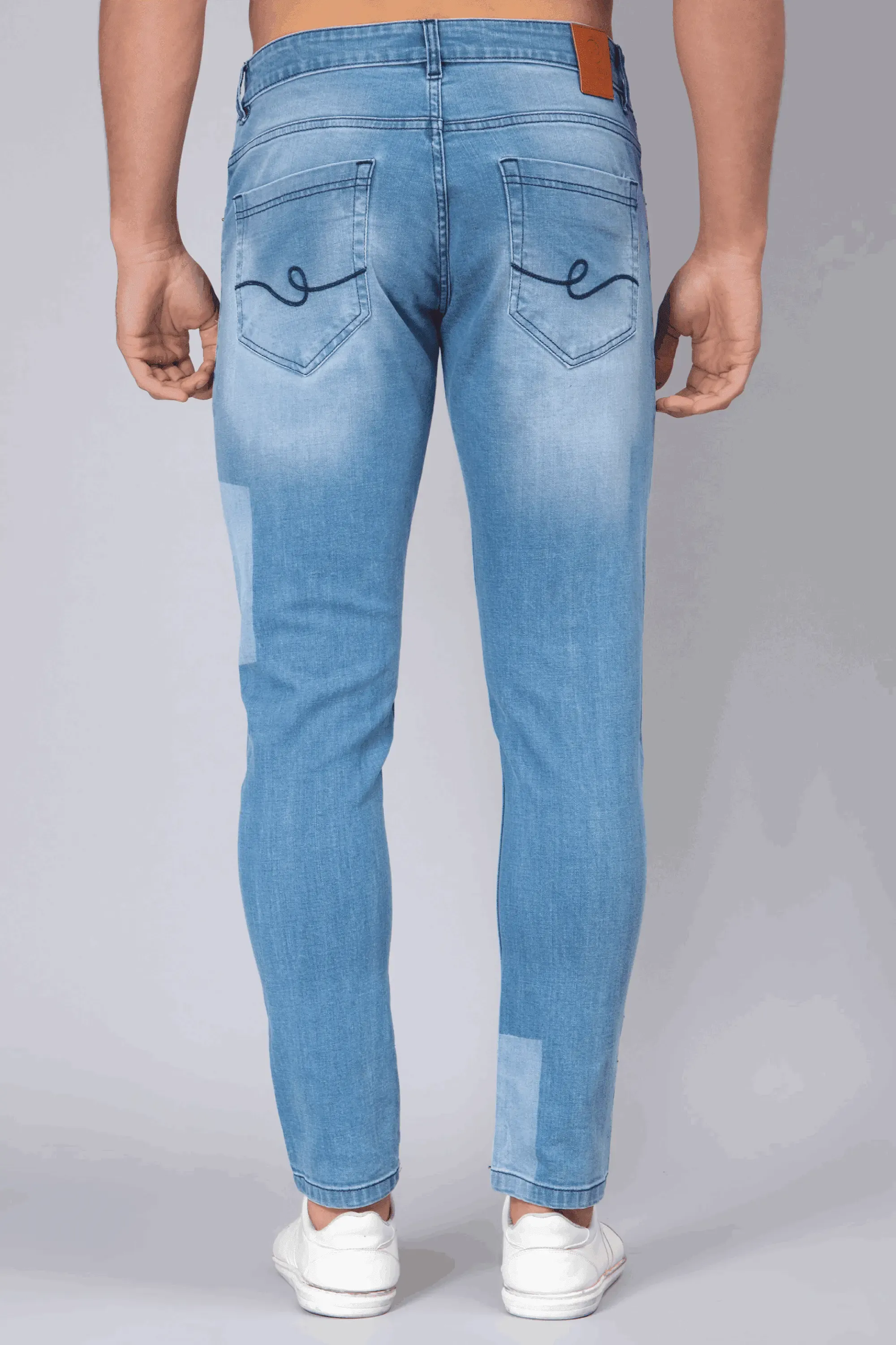 Ankle Fit Light Shade Blue Denim Jeans For men