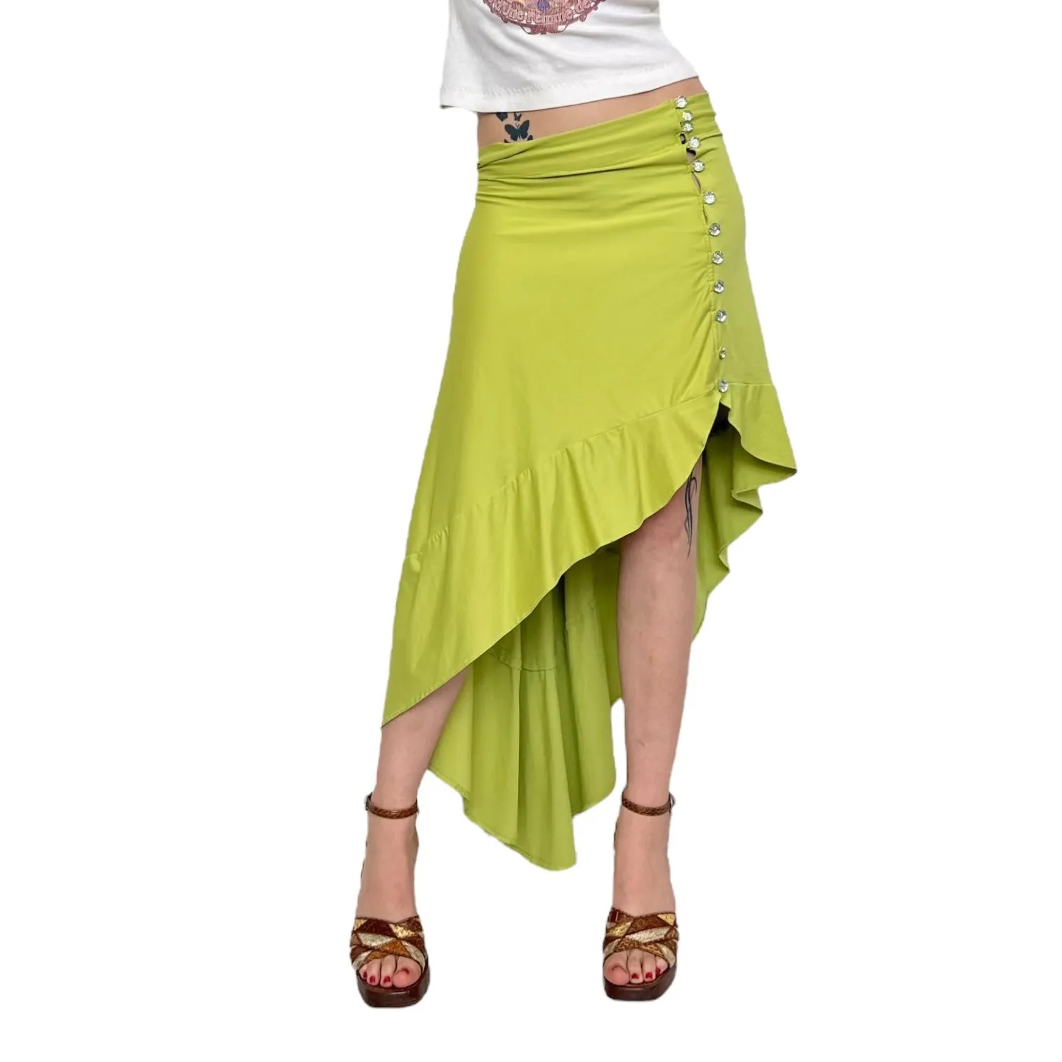 Asymmetrical Key Lime Midi Skirt (M)