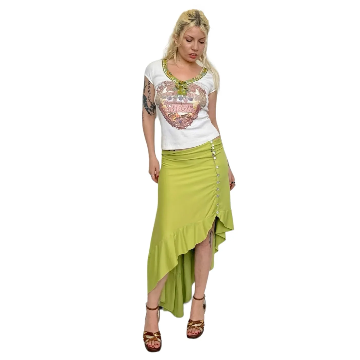 Asymmetrical Key Lime Midi Skirt (M)