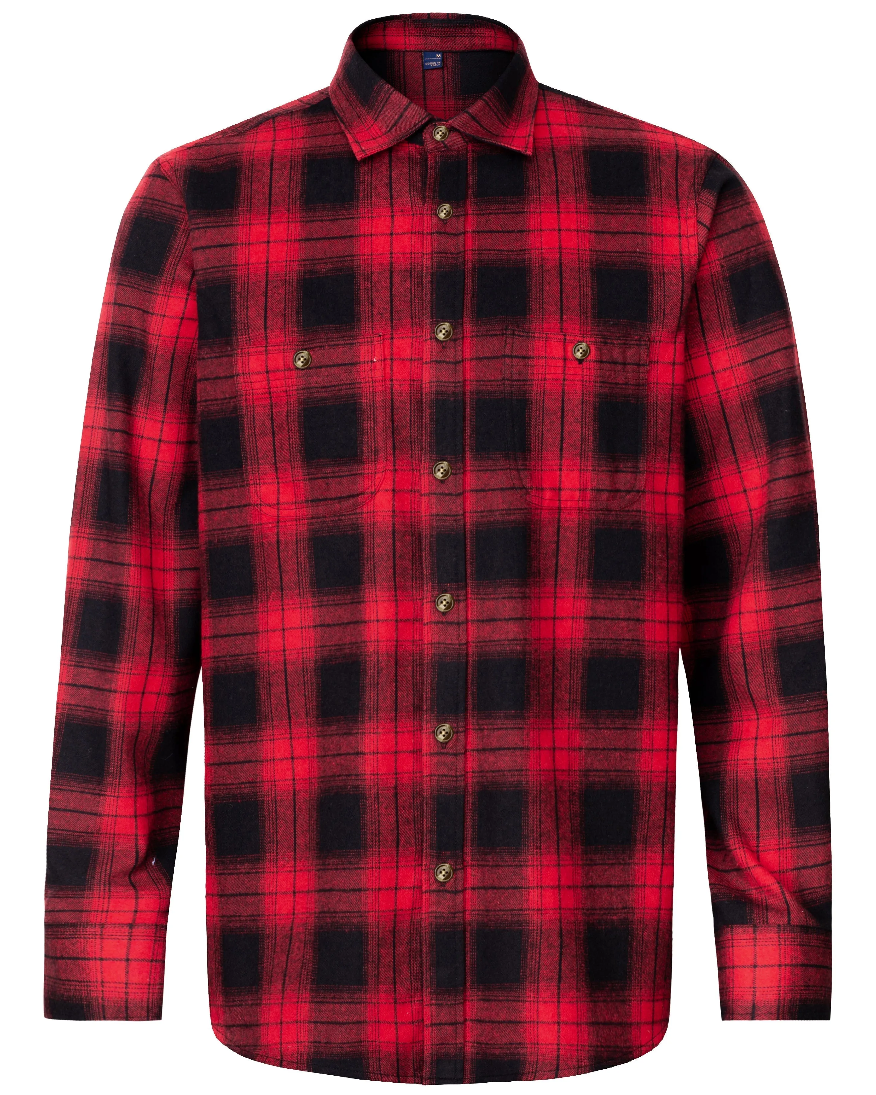 BIG & TALL Men's Button Down Long Sleeve Plaid Flannel Casual Shirts-black & red