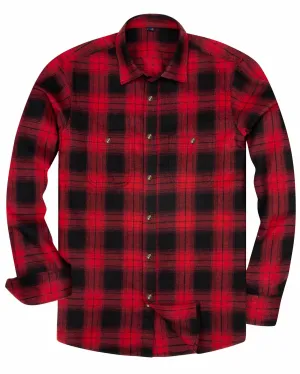BIG & TALL Men's Button Down Long Sleeve Plaid Flannel Casual Shirts-black & red
