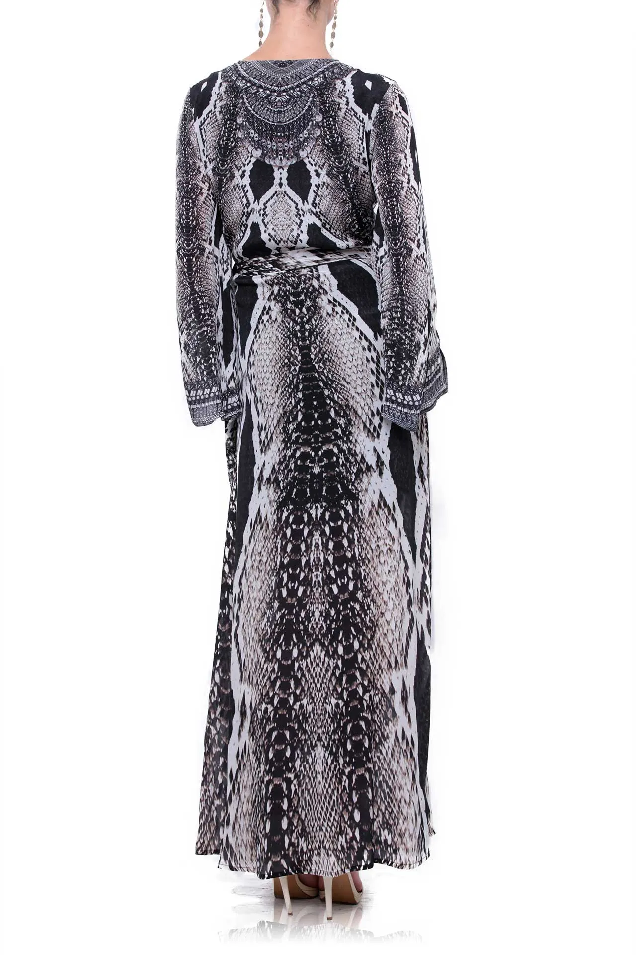 Black Snake Print Wrap Dress Evening