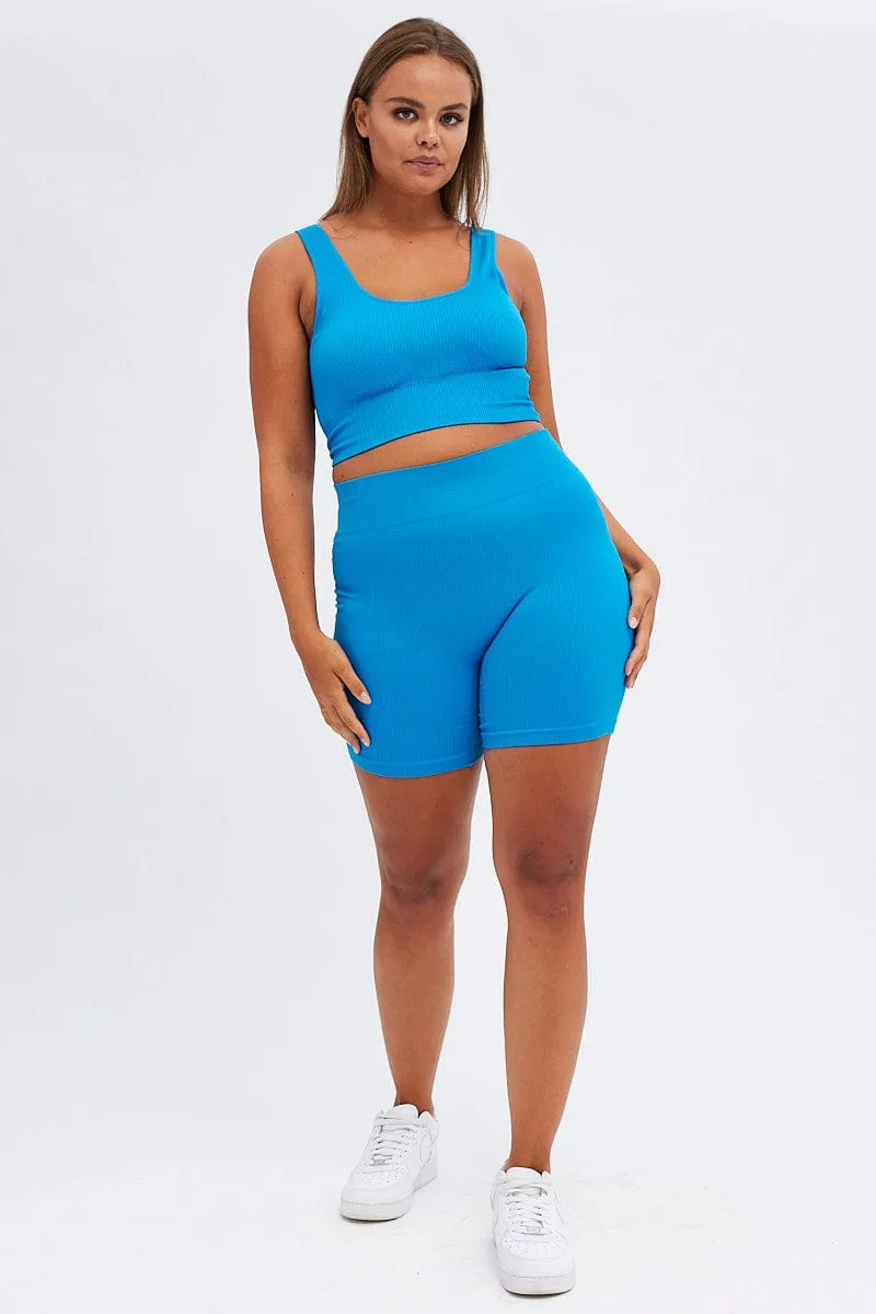 Blue Bike Shorts Seamless Activewear