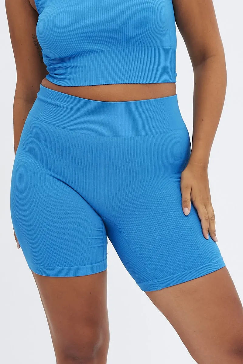 Blue Bike Shorts Seamless Activewear