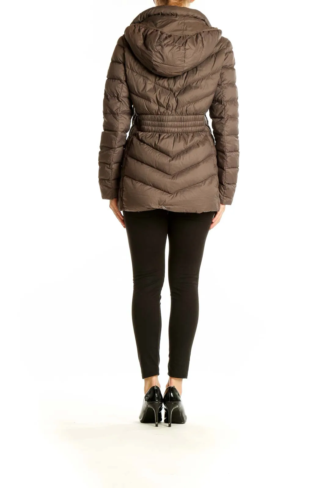 Brown Quilted Nylon Puffer Jacket
