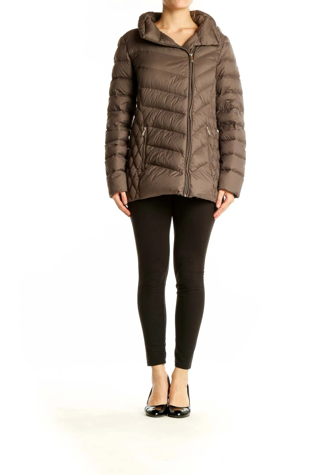Brown Quilted Nylon Puffer Jacket