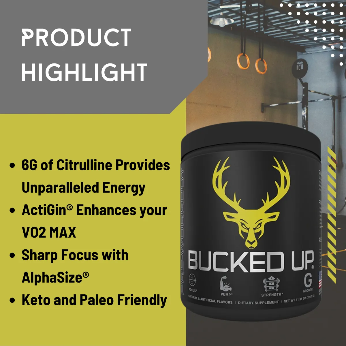 Bucked Up Pre-Workout, Intense Muscle Pump, 30 Servings