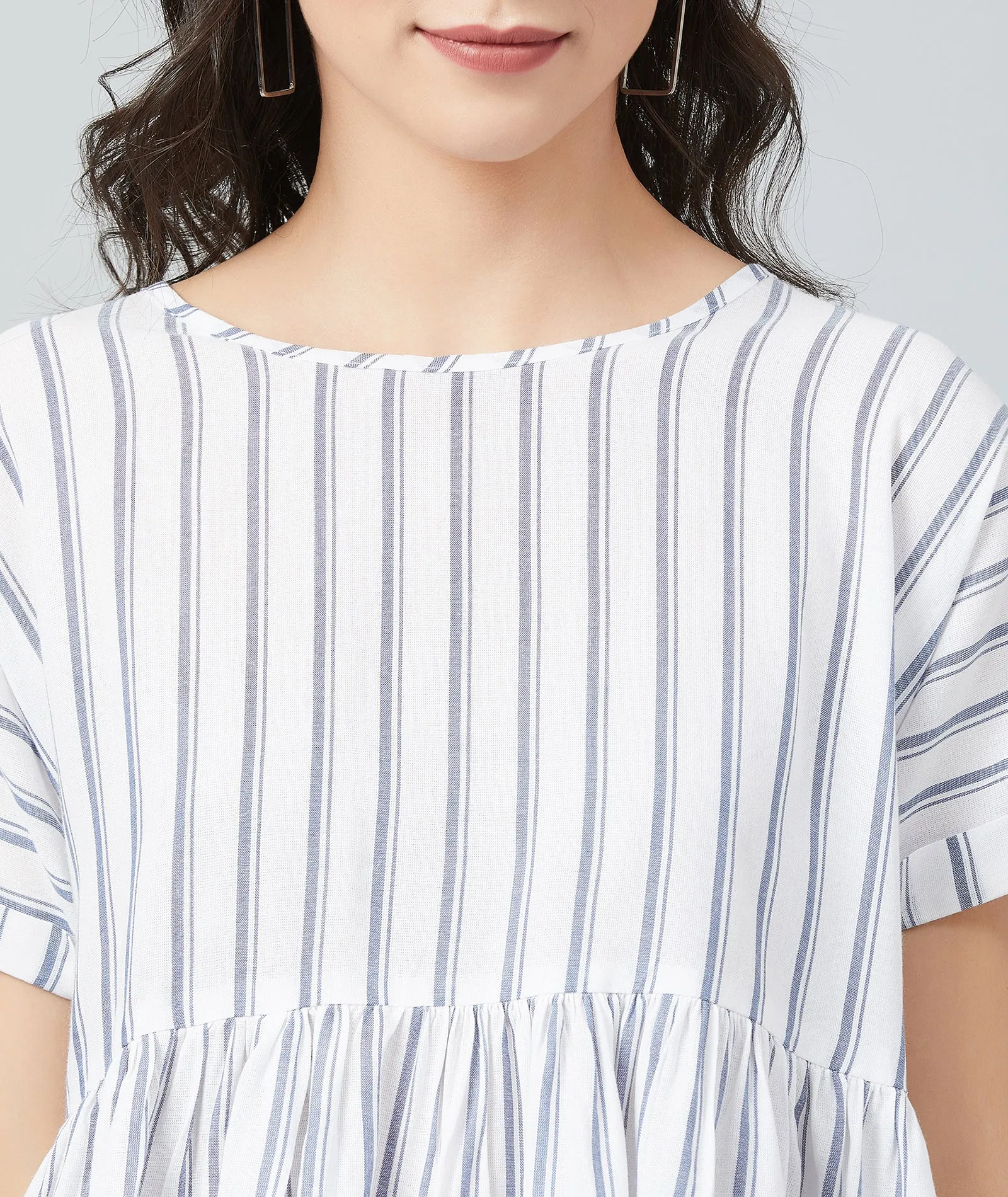 Chimpaaanzee Women White Double Stripe Frill Style Top