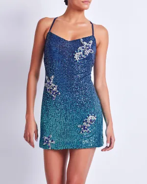EMBROIDERED OMBRE SEQUIN MINI DRESS