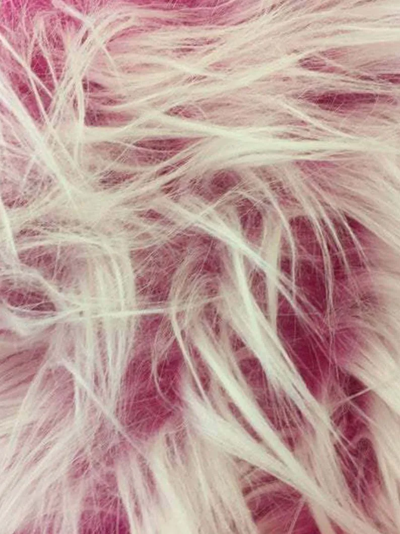 Fuchsia & White 4" Polar Bear Long Pile Fake Faux Fur Fabric By The Yard | Faux Fur Material