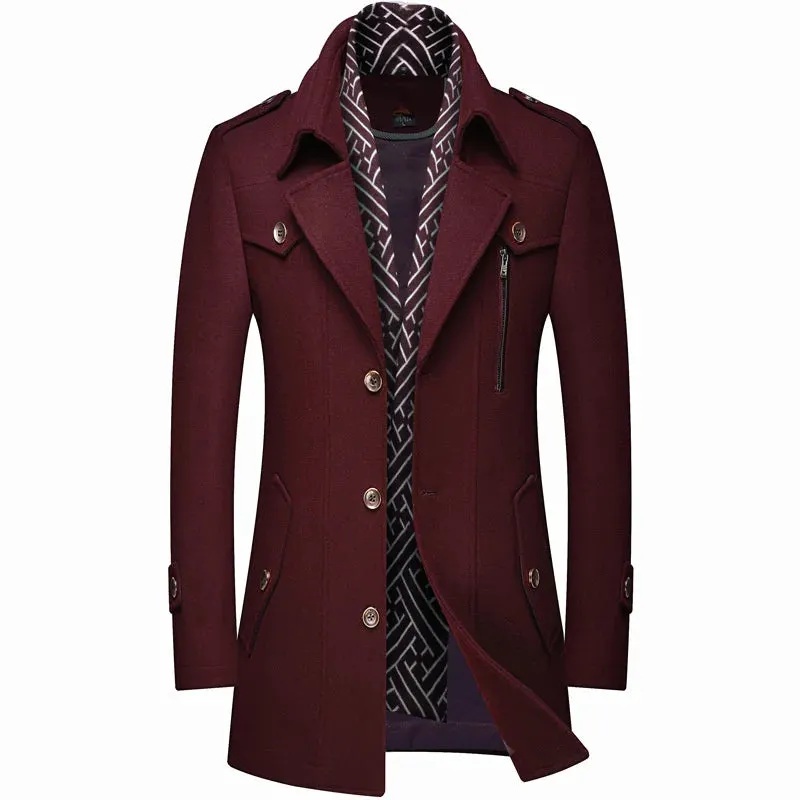 Men's Fashion Thicken Mid Length Trench Wool Coat