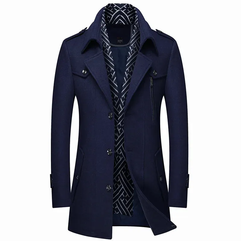 Men's Fashion Thicken Mid Length Trench Wool Coat