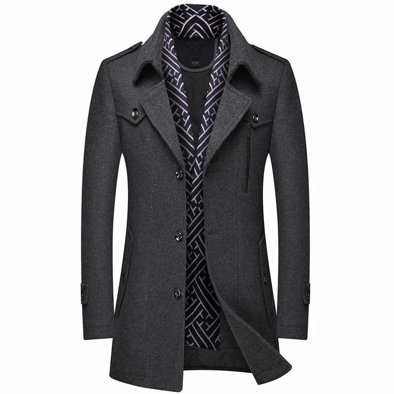 Men's Fashion Thicken Mid Length Trench Wool Coat