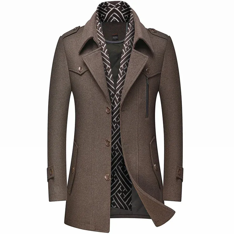 Men's Fashion Thicken Mid Length Trench Wool Coat