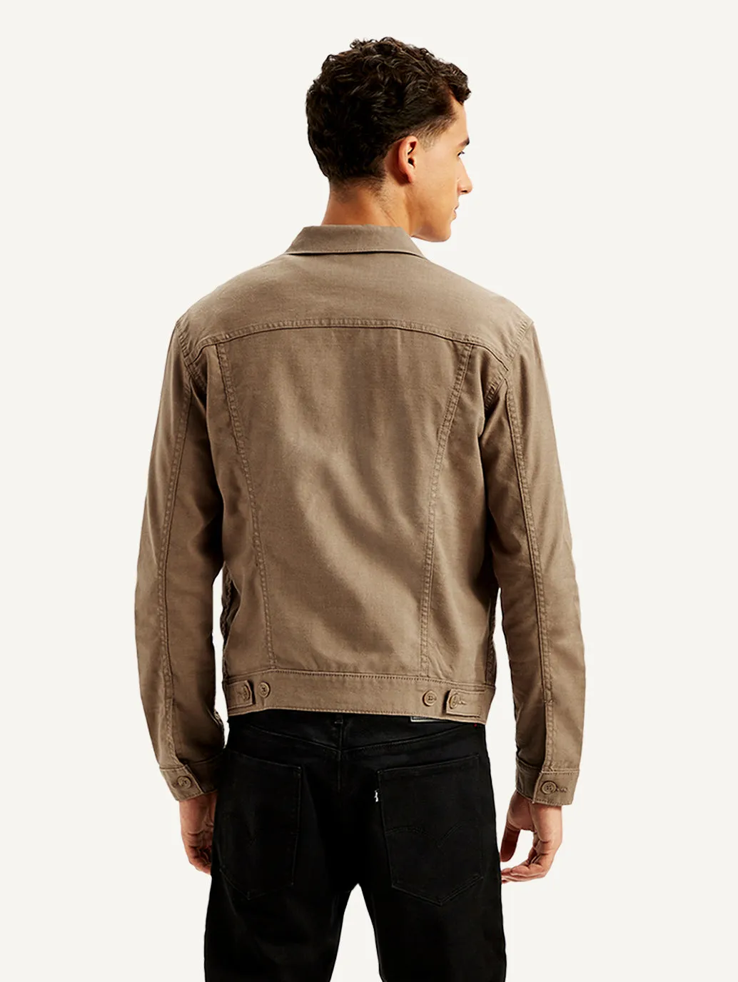 Men's Solid Light-Brown Spread Collar Trucker Jacket