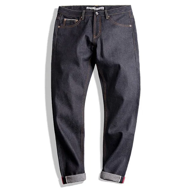 Men’s Vintage Slim Fit Straight Leg Indigo Raw Selvage Denim Jeans