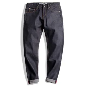Men’s Vintage Slim Fit Straight Leg Indigo Raw Selvage Denim Jeans