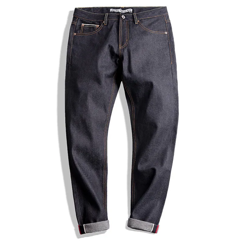 Men’s Vintage Slim Fit Straight Leg Indigo Raw Selvage Denim Jeans