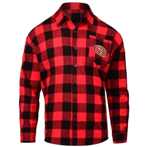 NFL Mens Officially Licensed Long Sleeve Large Check Flannel Shirts - Pick Your Team