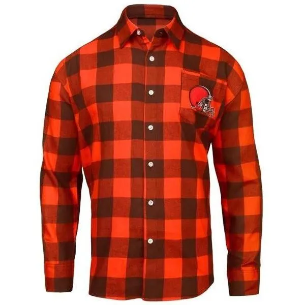 NFL Mens Officially Licensed Long Sleeve Large Check Flannel Shirts - Pick Your Team