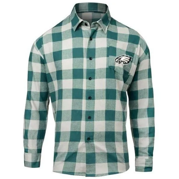 NFL Mens Officially Licensed Long Sleeve Large Check Flannel Shirts - Pick Your Team