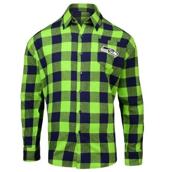NFL Mens Officially Licensed Long Sleeve Large Check Flannel Shirts - Pick Your Team