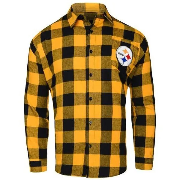 NFL Mens Officially Licensed Long Sleeve Large Check Flannel Shirts - Pick Your Team
