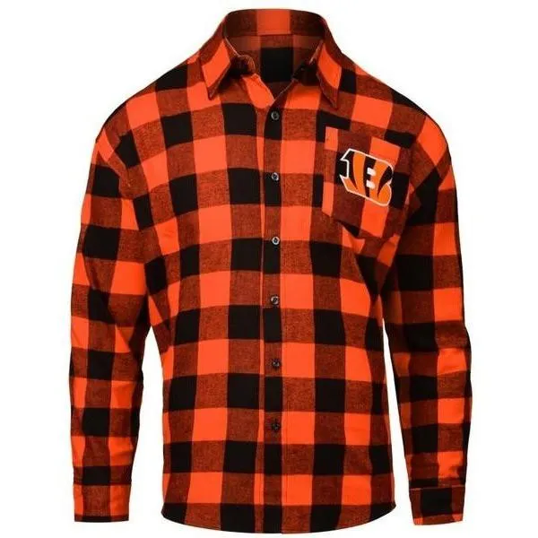 NFL Mens Officially Licensed Long Sleeve Large Check Flannel Shirts - Pick Your Team