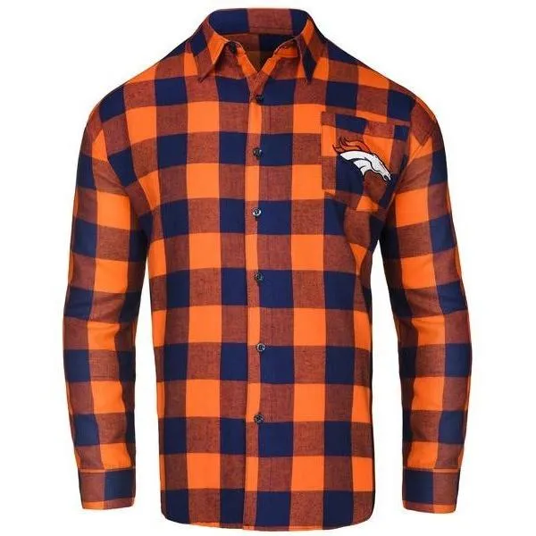 NFL Mens Officially Licensed Long Sleeve Large Check Flannel Shirts - Pick Your Team