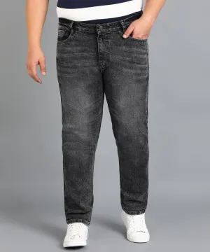 Plus Men's Grey Slim Fit Washed Jeans Stretchable