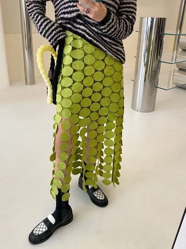 Skirt Cut Out Skirt For Women High Waist Patchwork Tassel Irregular Hem Solid Midi Skirts Female Summer Clothing Style