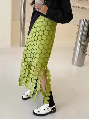 Skirt Cut Out Skirt For Women High Waist Patchwork Tassel Irregular Hem Solid Midi Skirts Female Summer Clothing Style