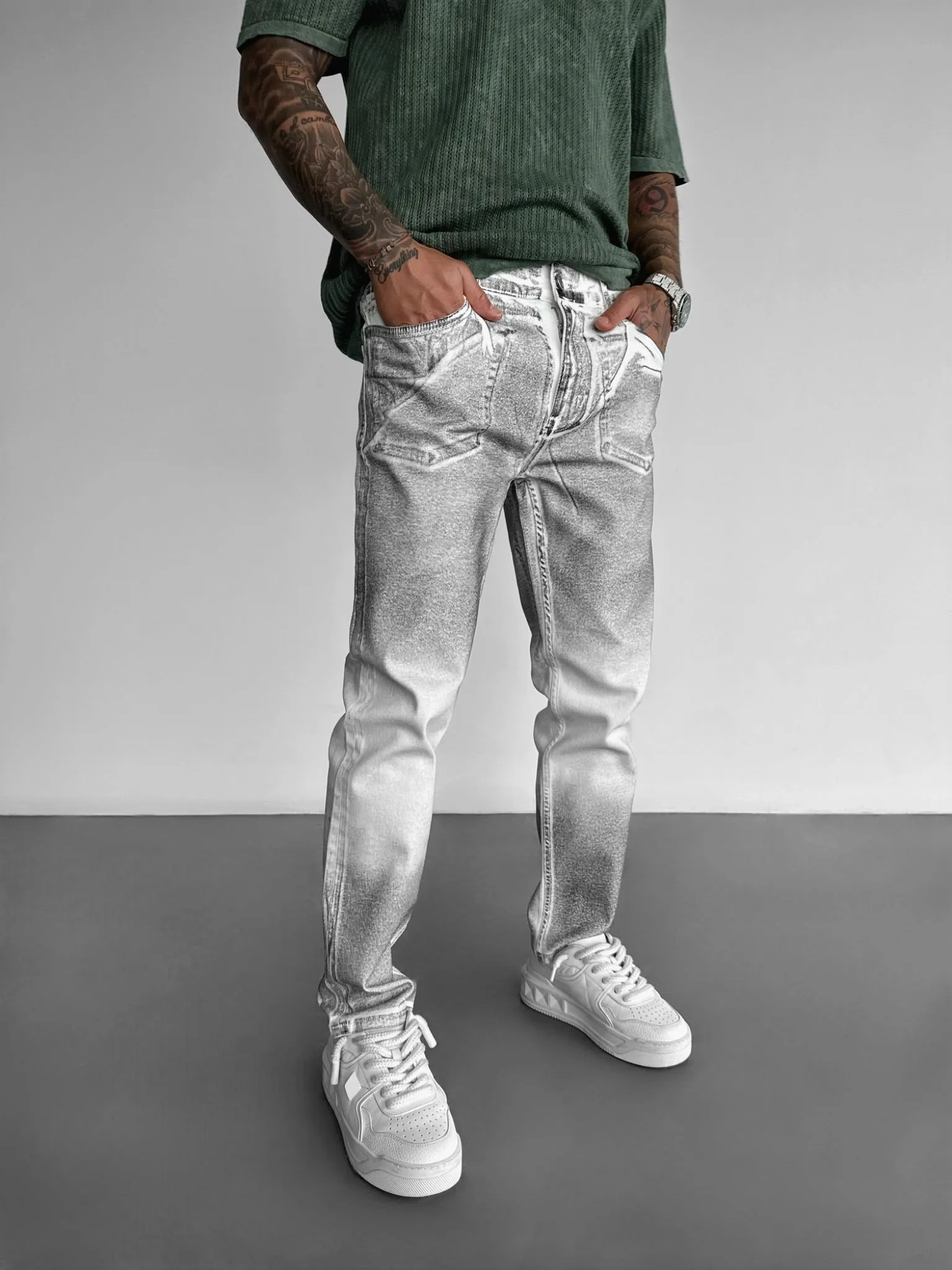 Slim Fit Washed Jeans - Light Grey