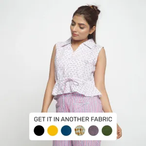 White Floral Block Printed Cotton Peplum Top