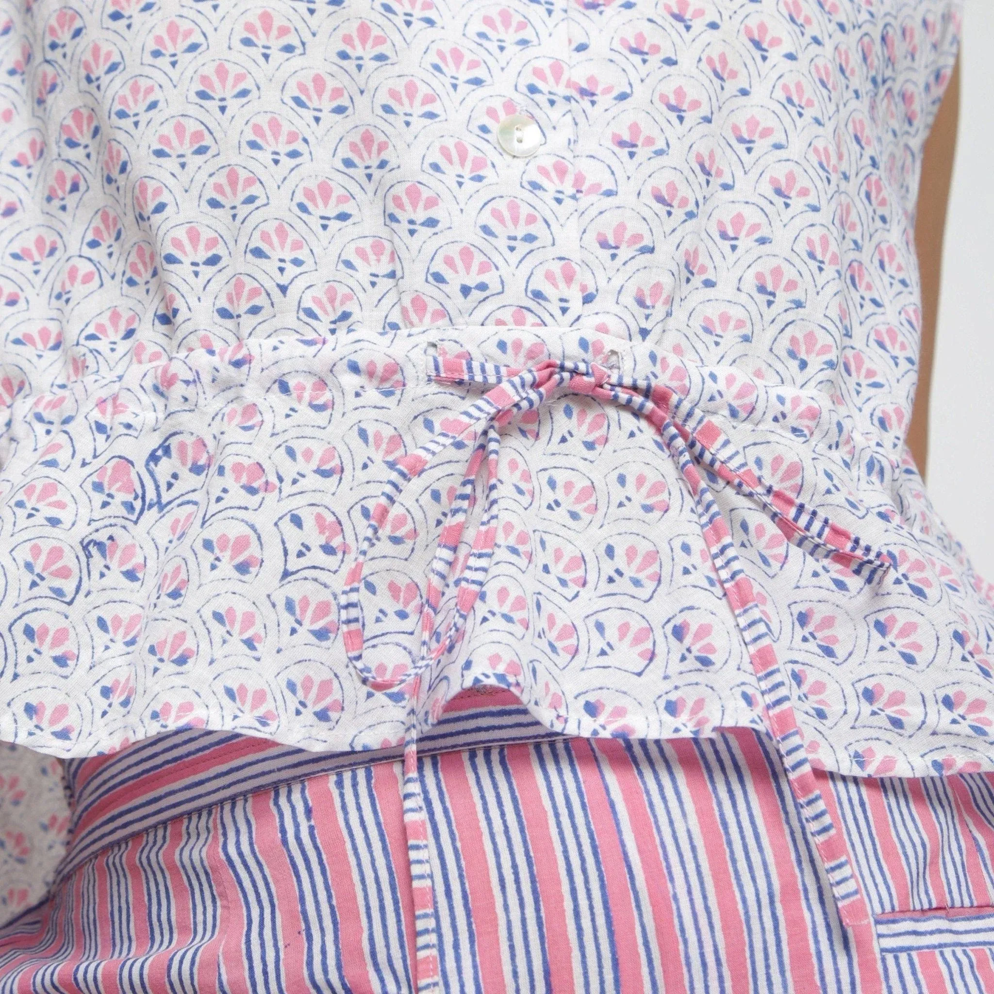 White Floral Block Printed Cotton Peplum Top