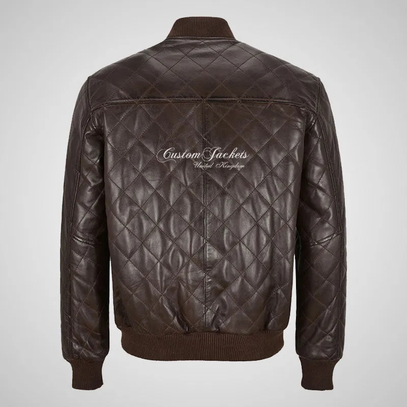 WINGED Mens Leather Quilted Bomber Jacket