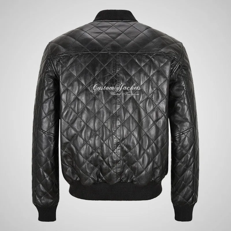 WINGED Mens Leather Quilted Bomber Jacket