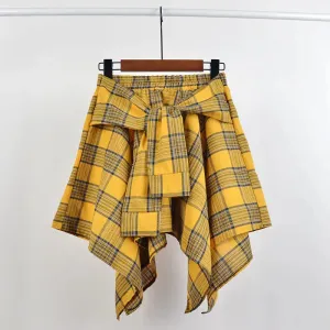 Women's High Waist Ruffle Layered Fashion Designer Bow Tie Mini Skirts (Short)