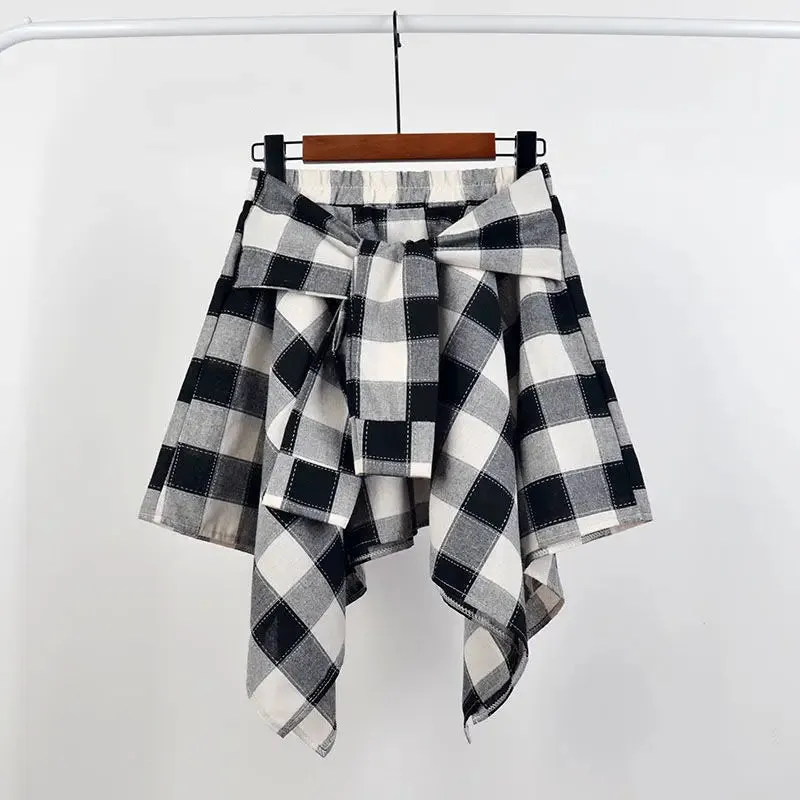Women's High Waist Ruffle Layered Fashion Designer Bow Tie Mini Skirts (Short)